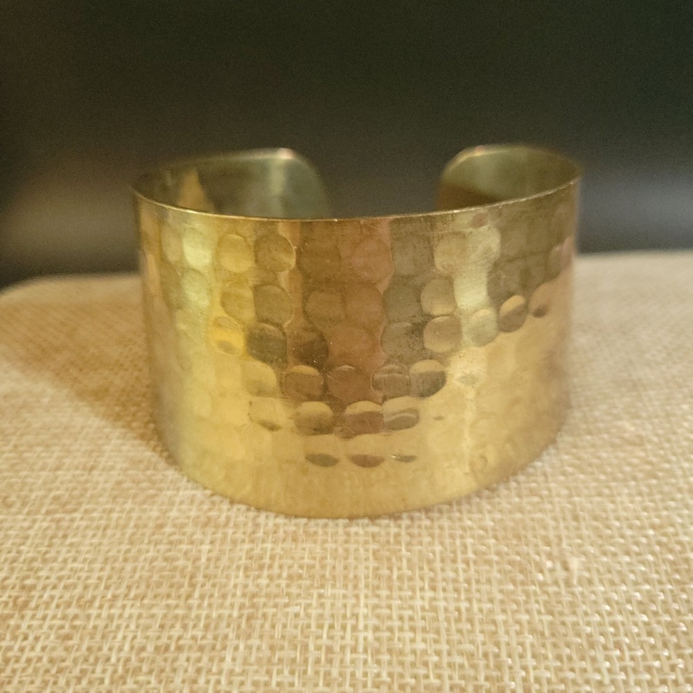 Hammered Brass Wide Cuff Bracelet Gold Tone Made in India One Size Eclectic